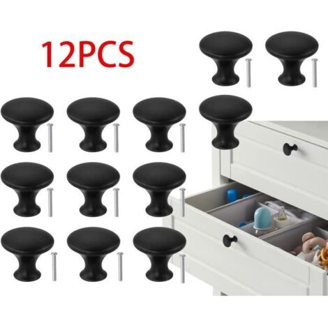 Boutons de Tiroir - Noir - 12pcs - Métal Mat - Acier inoxydable - Modèle Moderne (1/4)