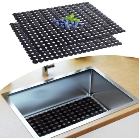 Tapis d'évier - Cuisine - Lot de 2 - 30x40cm - Découpable - Noir (1/4)