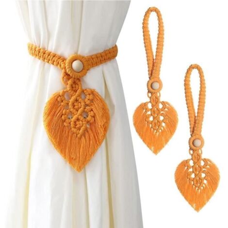 Embrasses de Rideaux - Boho - Coton macramé - 2PCS - Jaune - Design élégant (1/4)