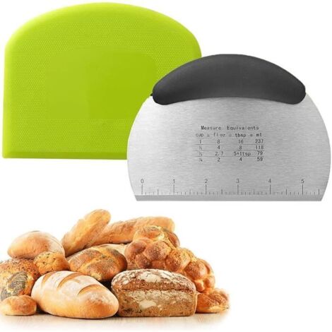 Ensemble de Coupe Grattoir à Pâte, Coupe Pizza avec Poignée et échelle de Mesure, Coupe Grattoirs en Acier Inoxydable Spatules (1/4)