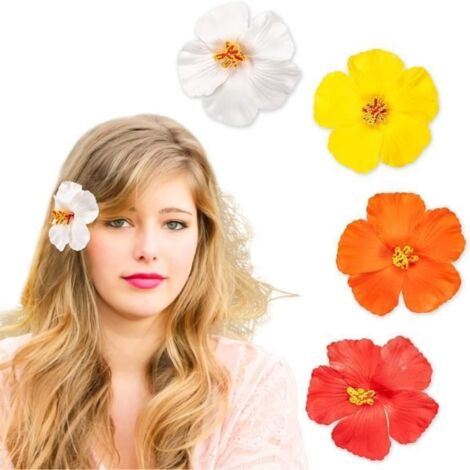 Pinces à cheveux - Hawaïenne - Plumeria Hibiscus - 4 couleurs vives - Accessoire polyvalent - Confortable (1/4)