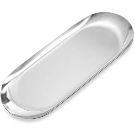 Assiette D'ornements,Plateau de Rangement en Acier Inoxydable Ovale Organisateur pour Bijoux Cosmétiques Bougies Fruits Thé, Argent (1/4)