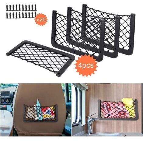 Lot de 4 filets de rangement pour voiture, 35,5 x 18,5 cm, organiseur de coffre, organiseur de voiture polyvalent, (avec 20 vis) (1/4)