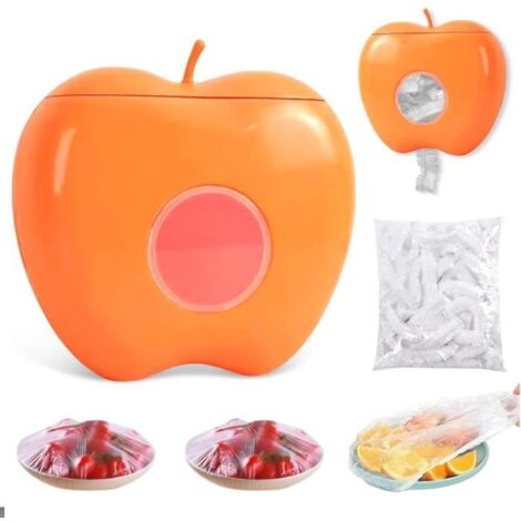 Boîte de Rangement pour Film Plastique,100pcs Sacs Conservation Frais,Sacs de Nourriture Étanches,Film Alimentaire-orange (1/4)
