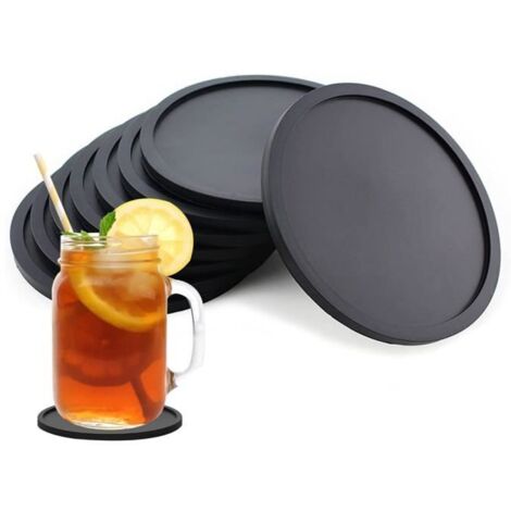 Sous-verres en Silicone - Ronde - Protection de Table - 8 Pièces - Noir (1/4)