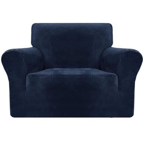 Housse de Chaise - Noname - Extensible Antidérapante - Velours - Bleu Marine - 1 Pièce (1/4)