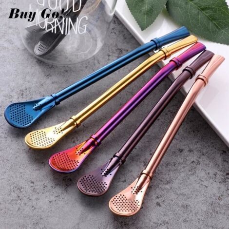 noir - Pailles à thé colorées en acier inoxydable 304, cuillère à thé Yerba Mate filtre à thé réutilisable Bo (1/4)