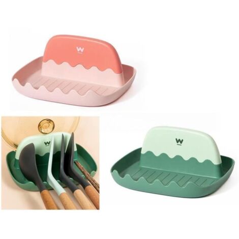 Porte cuillère - Maison - Multifonction - Plastique PP - Couleur vert et rose - 17.2x7.8x15.5cm (1/4)