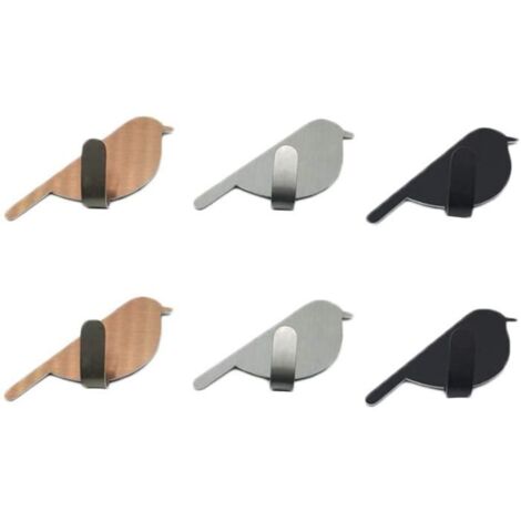 Crochets à Serviette - Inox - Patère d’Oiseau - 6 Pcs - Auto-adhésif - 3 Couleurs (1/4)