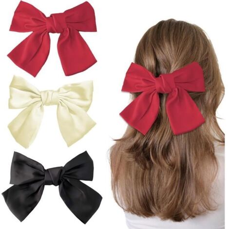 Pince à Cheveux - Non spécifié - 3PCS - Couleurs Noir, Beige, Rouge - Satin Soyeux - Accessoires Élégants (1/4)