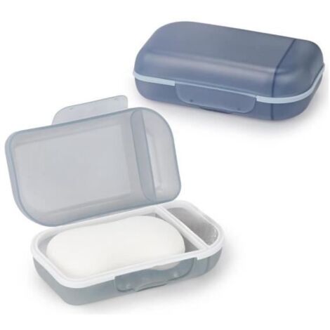 Lot de 2 Porte Savon avec Couvercle, Boite Savon Voyage, Boîte à Savon avec Anneau d'étanchéité TPR(Gris et Bleu) (1/4)