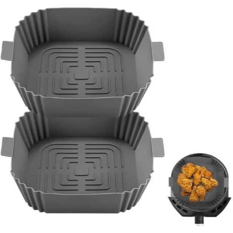 2 Pièces Air Fryer Pot en Silicone 20CM, Réutilisable Aux fours à Micro-Ondes, Moules à Gâteaux, Cuiseurs Vapeur (Gris) (1/4)