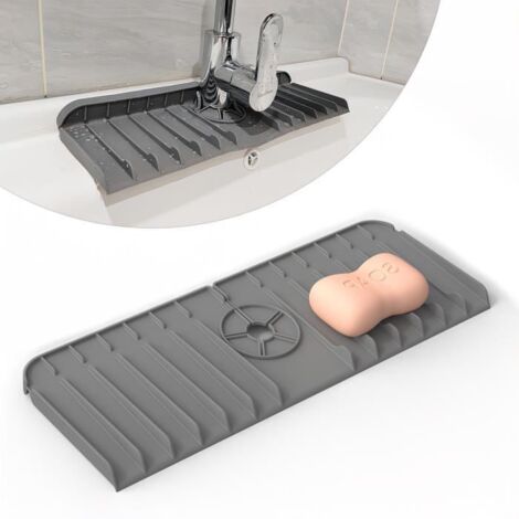Pare-éclaboussures d'évier en Silicone - Tapis de Collecte d'eau - Support de Séchage - Gris - Contemporain (1/4)