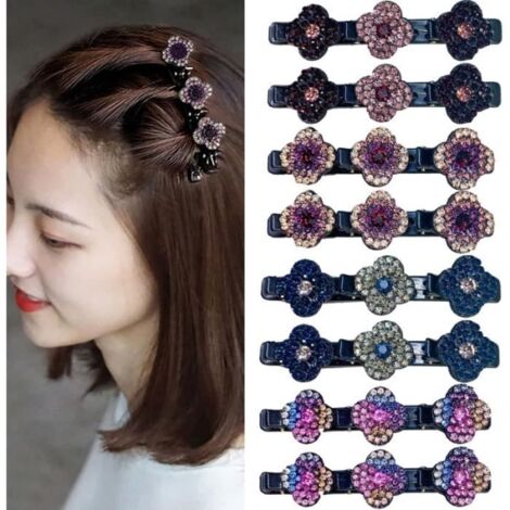 8PCS Barrette à Cheveux Latérale à Trois Fleurs,Pince à Cheveux latérale à Trois Fleurs,Bandes à Cheveux en Tissu satiné (1/4)