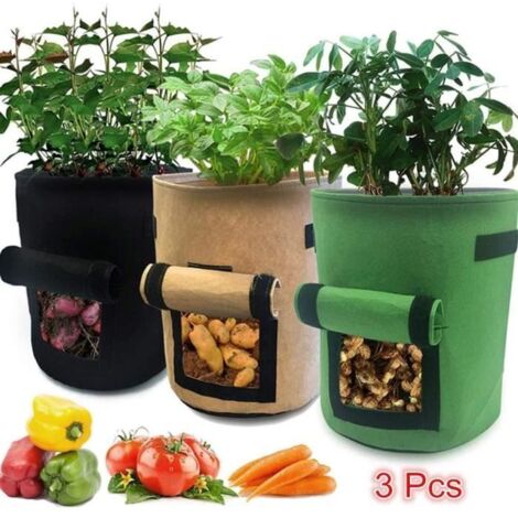 3Pcs 10Gallon Sac de Culture de Pommes de Terre Croissance, Sacs à Plantes pour Pomme Vegetale Tissu Durable avec Rabat et Poignée (1/4)