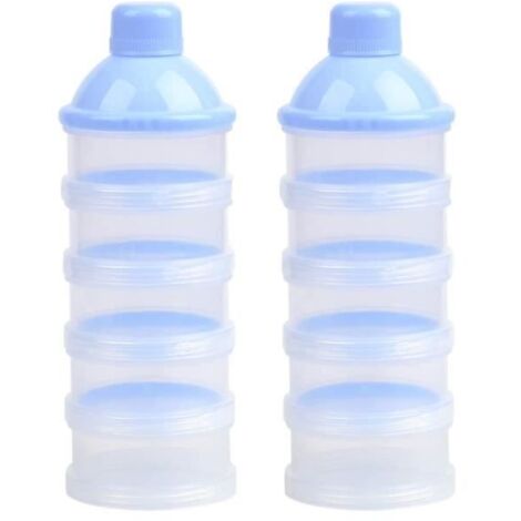 2 Pièces Boîte Doseuse à Poudre de Lait avec 5 compartiments, Boîte Alimentaire Bébé Distributeur de Lait (Bleu) (1/4)