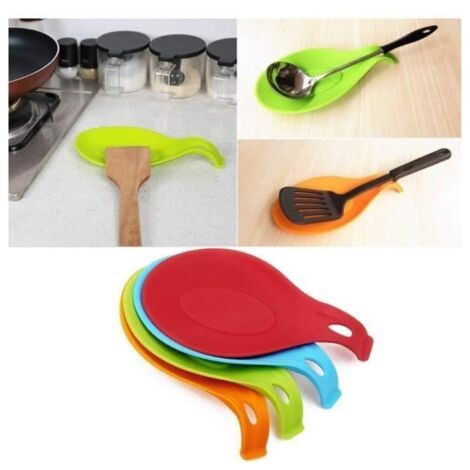 Repose-cuillère de cuisine en silicone 4 pièces, repose-cuillère en silicone, ensemble de repose-cuillère de cuisine en silicone (1/4)