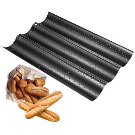 Moule à Baguette - Non spécifié - 3 Cavités - Revêtement Antiadhésif - Cuisson Uniforme - Noir (1/4)