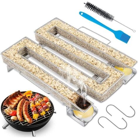 Générateur de Fumée Froide - Inox - 22x19x4.5cm - Brosse à Huile - Idéal pour Viande et Fromage (1/4)