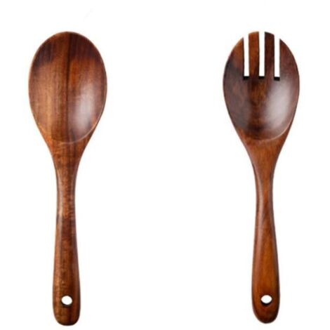 Couverts à salade - Cuisine - Set de 2 pièces - Bois naturel - Facile à entretenir - Design élégant (1/4)