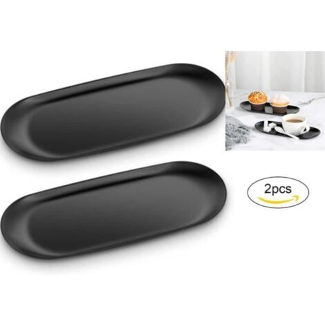 Assiette de service - Acier Inoxydable - Noir - Ovale - Lot de 2 - 23 x 9,5 x 1,1 cm (1/4)