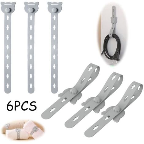Organisateur de câbles - Non spécifié - Clips de câble en silicone - 6 pièces - 22.5x3.5cm - Gris (1/4)