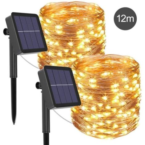 Guirlande Lumineuse Solaire Extérieure Fil d'Argent Imperméable pour Patio Jardin Décoration de Noël - Lumière Jaune/12m (1/4)