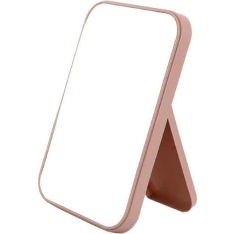 Miroir de maquillage - Portable - Verre HD - Support pliable - Rectangulaire - Marron (1/4)