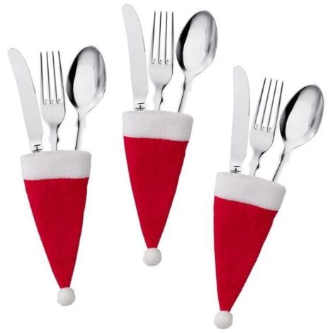 12 Pcs De Noël Père Noël Chapeaux Argenterie Vaisselle Titulaires Vacances Père Noël Couverts Titulaire De Noël Fourchette Cuillère (1/4)