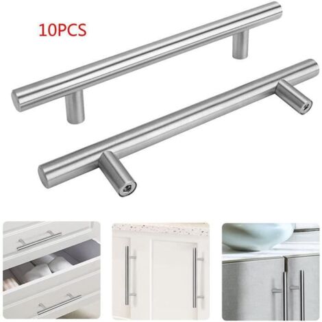 Poignées de Porte Acier Brossé - Argent T Poignée Ø 12mm ( trou:128mm 10pcs) (1/4)