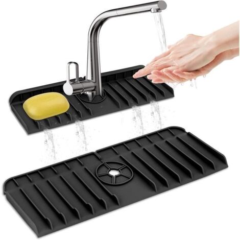 Pare-éclaboussures - Cuisine - Silicone - Noir - Tapis de Collecte d'eau - Support de Tapis de séchage (1/4)