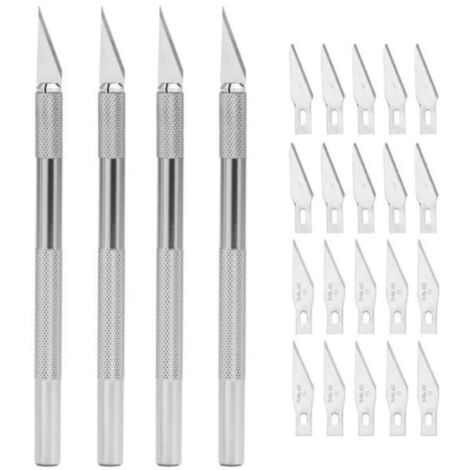 Couteau à découper - Précision Craft - 4pcs - 20 lames de rechange - Poignée en métal léger - Conception sûre (1/4)