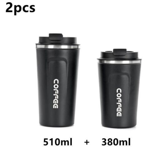 2 tasses à café isolées, tasse de voyage en acier inoxydable pour bureau, voyage en voiture, noir (1/4)
