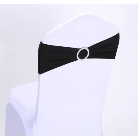 50pcs Noeuds de Chaise Elastique Pas besoin d'être Lié pour Décoration Mariage Anniversaire Réunion Noir (1/4)