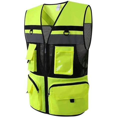 gilet de sécurité industriel très résistant, respirant, haute visibilité avec plusieurs poches frontales - jaune-m (1/4)