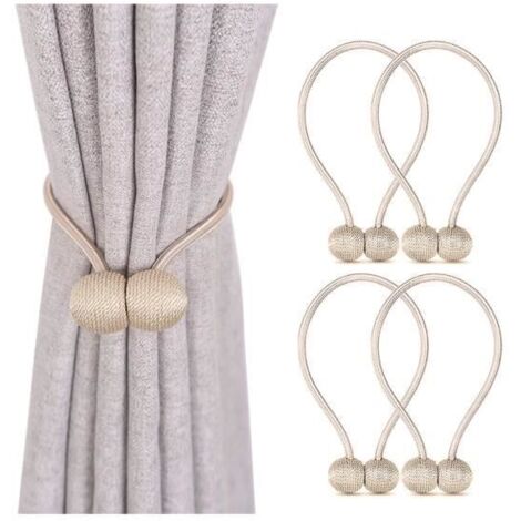 Embrasses de Rideaux - Lot de 4 - Aimantées - Tressage Magnétique - Couleur Beige (1/4)
