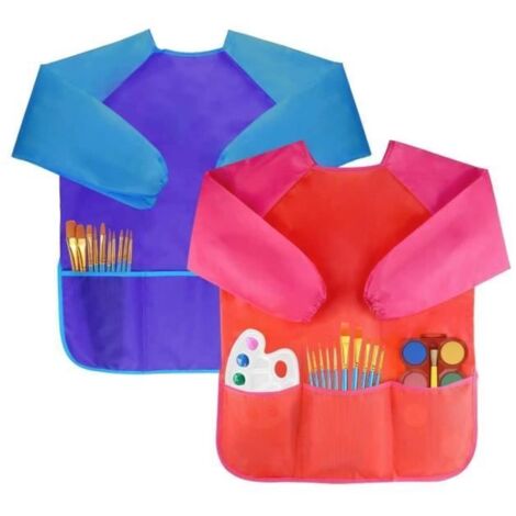 Tablier Enfant - Noname - 2Pcs - Manches Longues - Bleu & Rouge - 3 Poches (1/4)