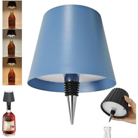 Tête lumineuse sans fil pour bouteille de vin, lampe LED portable sans fil avec 3 modes d'intensité de la lumière, contrôle (bleu) (1/4)