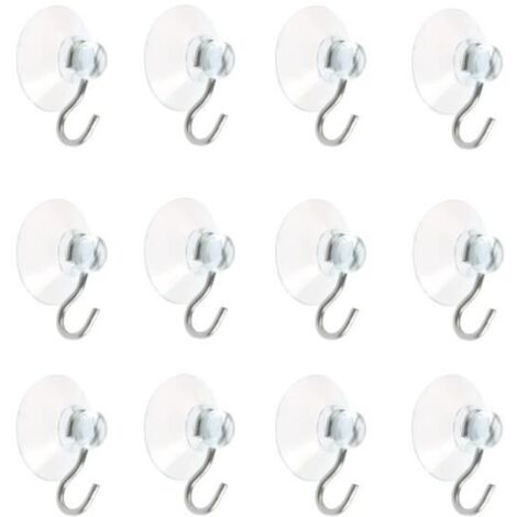 Crochet mural avec ventouse - Blanc - Lot de 12 - Plastique - Charge maximale 1 kg - Pratique et esthétique (1/4)