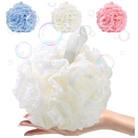 Éponge de Douche - Douce Grande Fleur de Bain - Maille XL - Épaissir - Couleur Blanche (1/4)