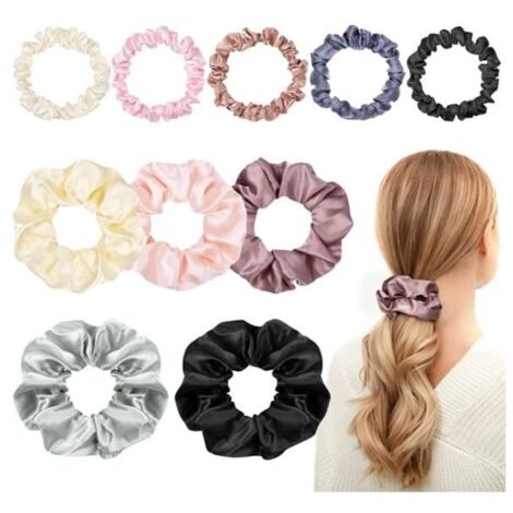Chouchou Cheveux - Multicolore - Satin - Élastique - 10 pièces - Accessoire Femme (1/4)