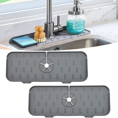 Tapis de robinet en silicone - Non spécifié - 2 pièces - Gris - Multifonctionnel - Durable (1/4)