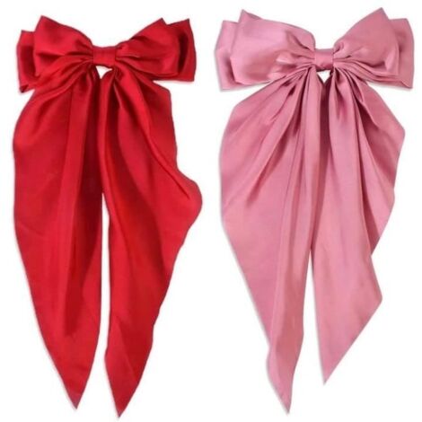 Barrette à Cheveux avec Nœud en Satin, Grands Nœuds avec de Longs Rubans et Pinces à Cheveux Faites à la Main pour Filles et Femmes (1/4)