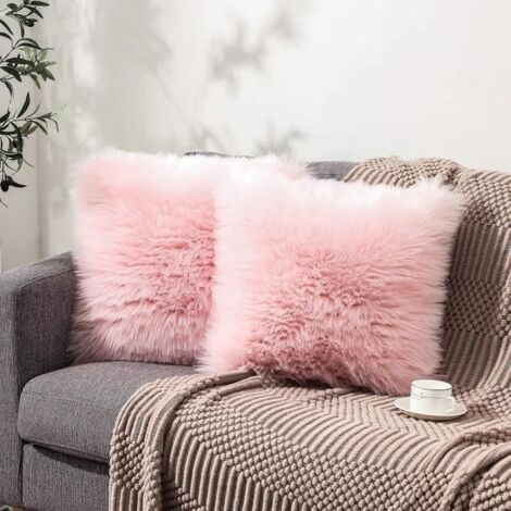 2 housses de coussin à poils longs, housse de coussin de canapé, housse de coussin en peluche (Rose, 45 x 45 cm) (1/4)