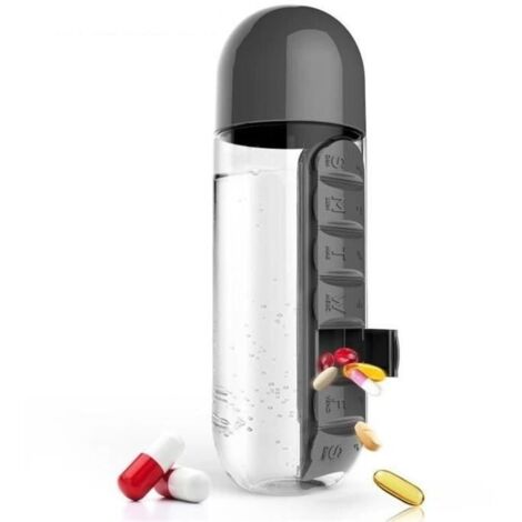 Gourde - Bouteille isotherme,Pilulier multicolore en option de 7 jours, organiseur de médicaments, porte - Type black-600ml