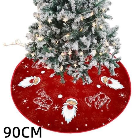 Jupe de Sapin de Noël - Non spécifié - 90cm - Chiffon ultra doux - Rouge - Rond (1/4)
