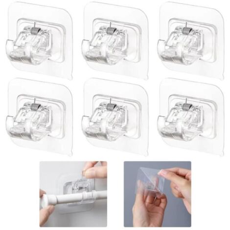 Support de Rideau sans Perçage - Blanc - 6 Pièces - Adhésifs - Dimensions 6x6 cm - Pour Salon (1/4)