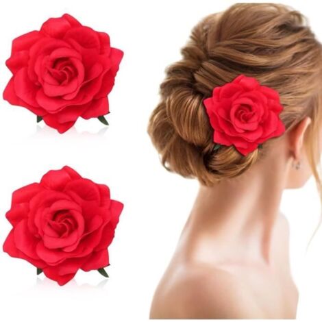 Pince à Cheveux - 3Pièces - Roses Rouges - Polyester - Accessoire Floral - Pour Femme (1/4)