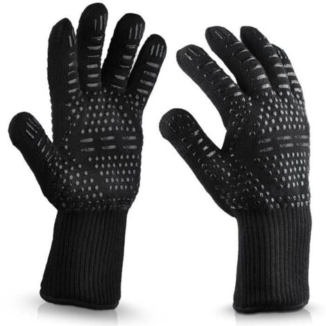 Gants de Four, Gant Cuisine anti chaleur résistant 500 ° F, Longeur 33CM Gant de cuisson pour BBQ et four, Noir (1/4)