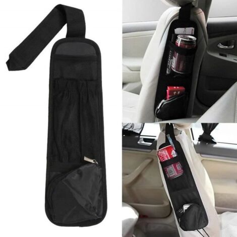 Siège auto côté multi-poches Sac de rangement Tidy Organiseur Cool Hot support de voyage en maille filet Noir (1/4)
